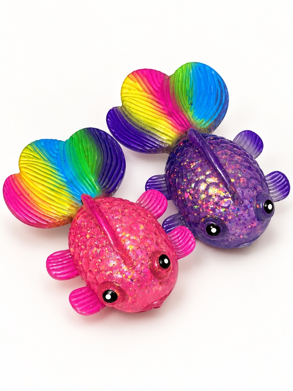 Set of 2 Glitter Rainbow Tail Goldfish Slow Rise Sugar Squishies NWOT